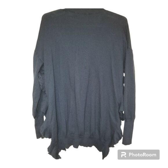 Moth Navy Wool Cotton Ruffle Slit V-Neck Sweater Medium - Picture 3 of 8